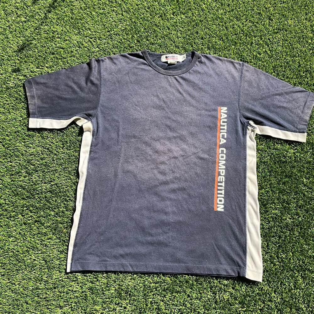 Vintage Y2K Nautica Competition T-Shirt Men's L/G Blue Short Sleeve 100% Cotton